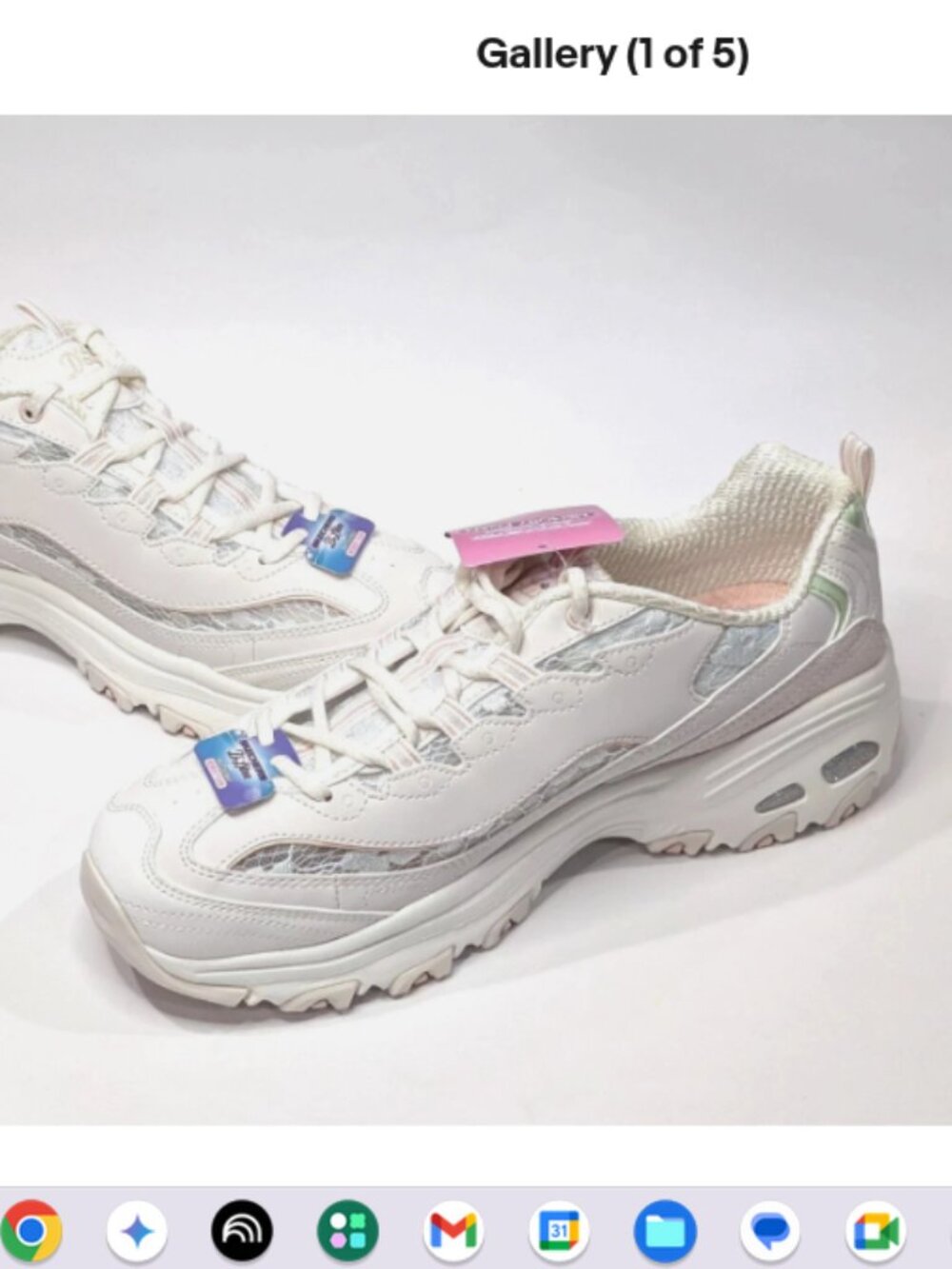 Skechers D'Lites_Floral LaceUp Sneakers-Sunlit Garden-Off-White/Pink-10M A678146